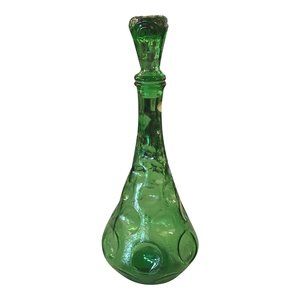 Mid_Century Rossini Genie Decanter in Empoli Glass Thumbprint Pattern (Italy)